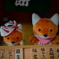 Photo of plush foxes from Fushimi Inari-Taisha shrine in Kyoto, Japan